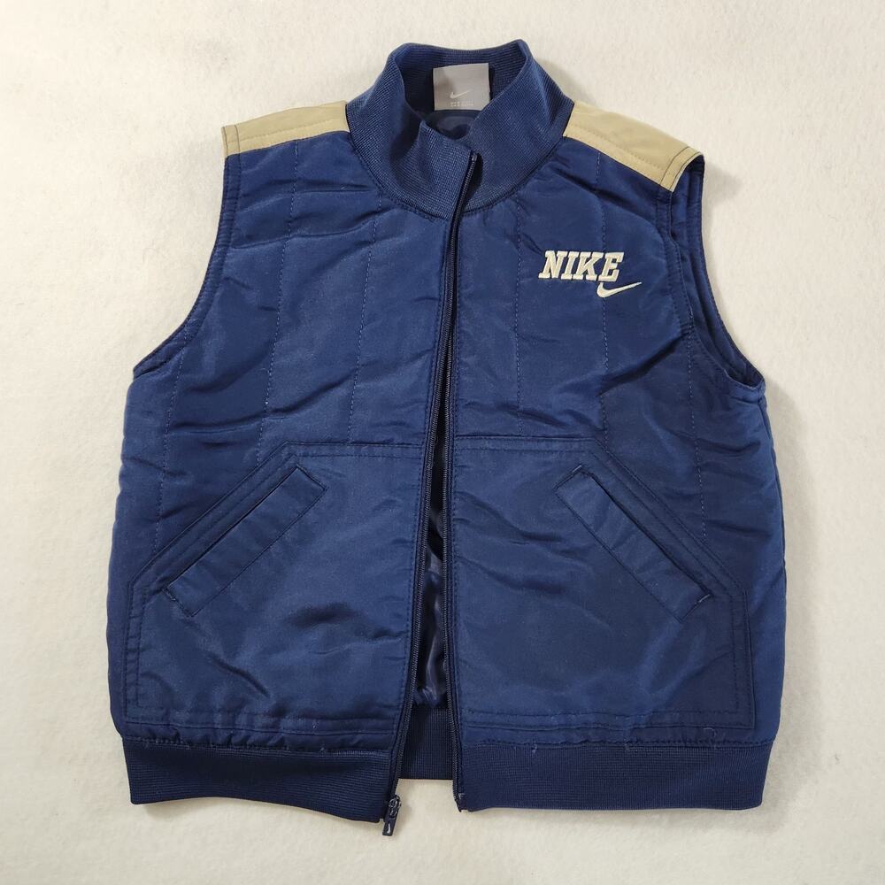 Early 2000s Nike Boy's Vest Size 3T Grey Tag Color Block Gold Blue Broken Zipper